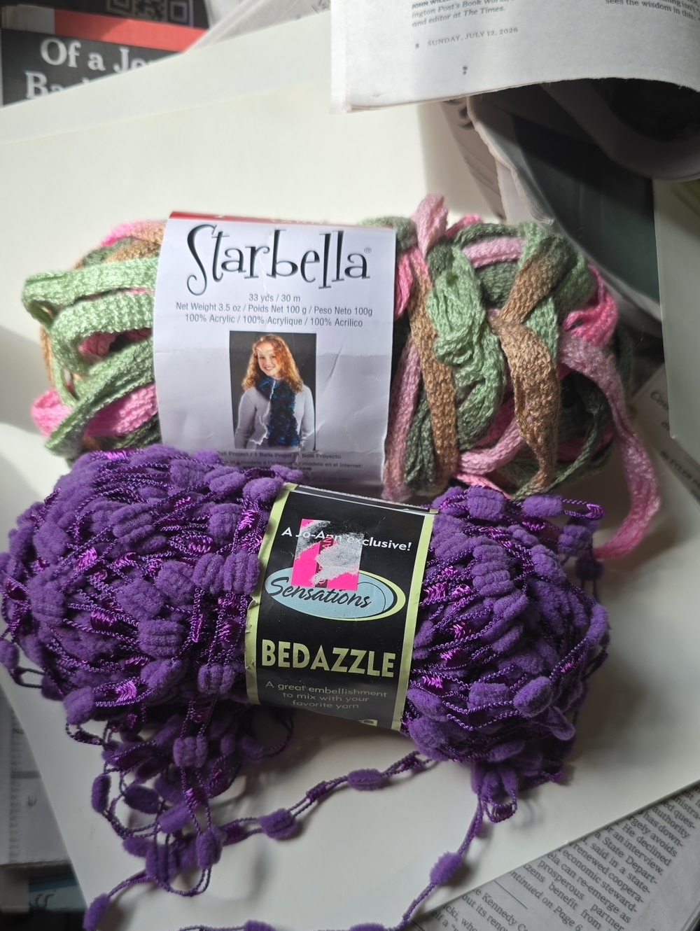 Sensations Bedazzle Purple Yarn + Starbella Multicolor Ribbon Yarn Knitting NEW